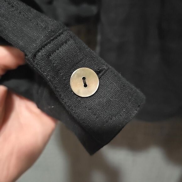 Black Linen Crop Wrap Top Sz6 S/M Y2K 90s Corp Boho Chic Button Grunge Punk Rock - Picture 6 of 13